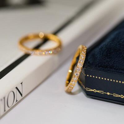不掉色~超闪镀18K金整圈微镶锆石戒指精致百搭通勤潮高级感轻奢