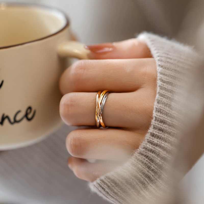 高品质~不掉色三环三色指环戒指女简约彩金高级设计感小众配饰