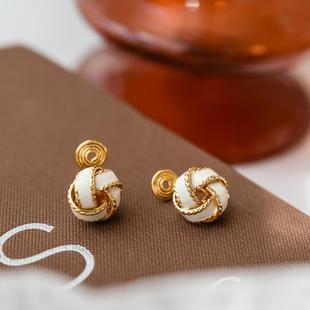 法式复古奶油白同心结耳夹无耳洞蚊香夹小众气质精致配饰