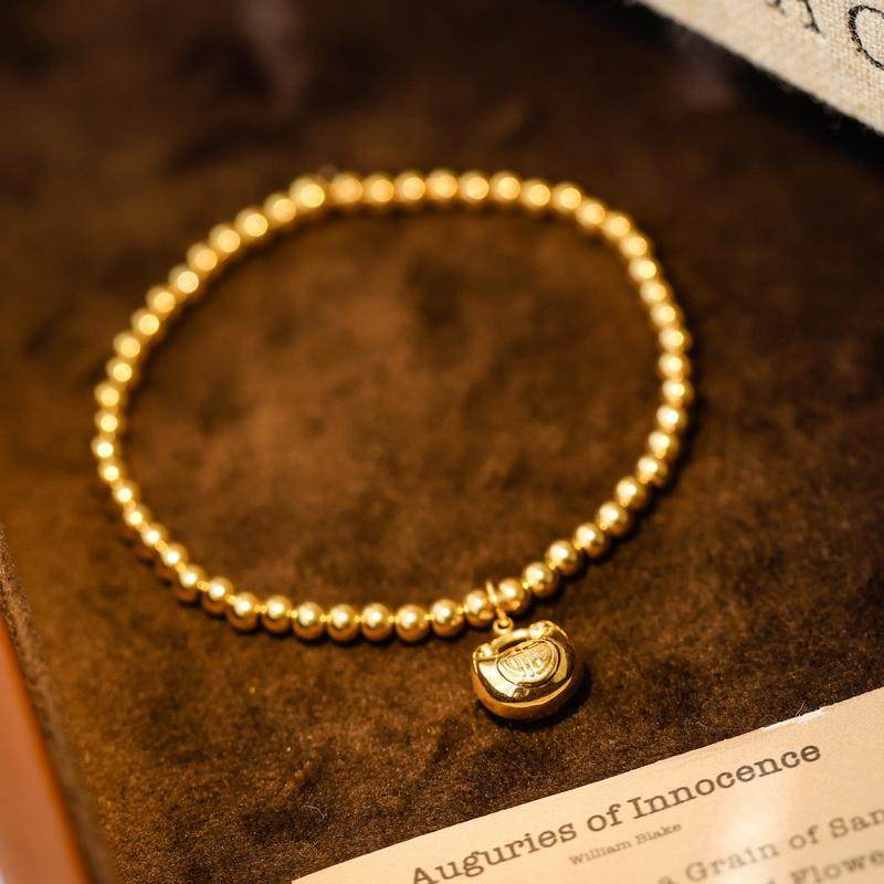 不掉色新中式古法钱袋圆珠手链