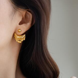 高品质 小众轻奢熔岩肌理弯月耳钉女耳环耳饰气质设计复古配饰