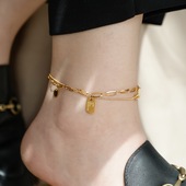 高级小众金色双层人像脚链女足链不掉色复古性感时尚 设计感轻奢