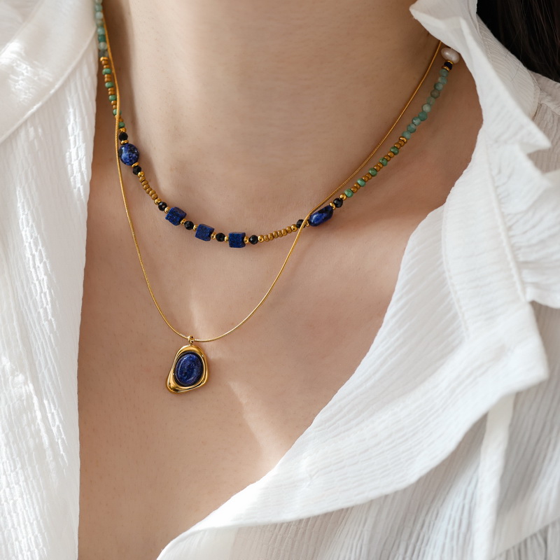 天然石青金石手工串珠项链叠戴夏小众复古高级感轻奢饰品礼物
