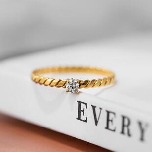 不掉色~复古小众金色扭纹微镶锆石戒指女钻戒百搭潮轻奢高级指环