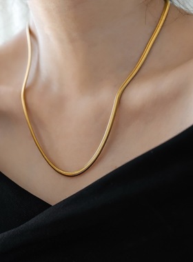 不掉色~意大利镀18K金软蛇骨链锁骨项链女毛衣链长款高级感小众