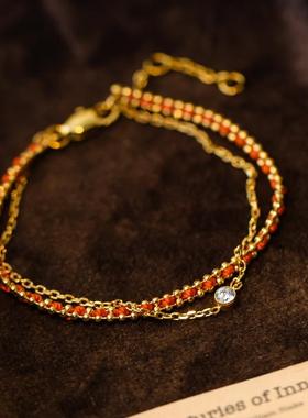 不掉色~本命年双层红绳编织锆石精致百搭高级感叠戴手链女礼物