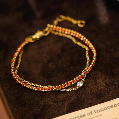 不掉色本命年双层红绳圆钻手链