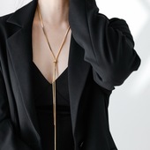 高品质重工 镀18K金轻奢高级感抽拉蛇骨项链长款 秋冬多层毛衣链