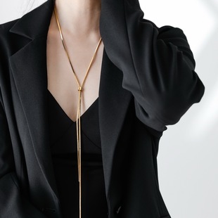 高品质重工 秋冬多层毛衣链 镀18K金轻奢高级感抽拉蛇骨项链长款