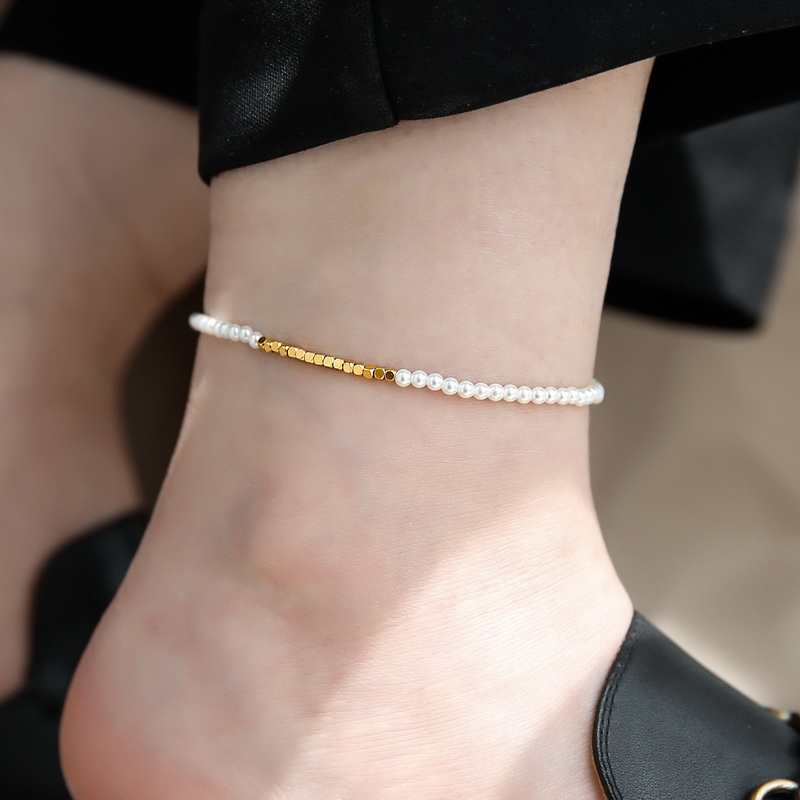进口水晶珍珠碎金子脚链不掉色
