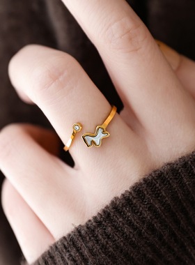 不掉色金色贝母小马开口女戒