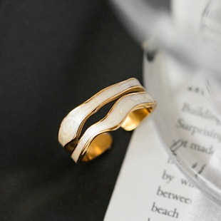 高级感设计不规则几何线条双层珐琅烟雾戒指女指环小众气质不掉色