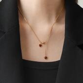 不掉色 安可拉红爱心吊坠流苏项链女锁骨链毛衣链精致设计感礼物