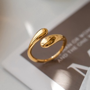 不掉色 复古镀18K金高级轻奢小众金色戒指叠戴气质中指食指时尚