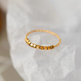 不掉色~小众设计感碎金子戒指女简约百搭几何食指戒轻奢高级感