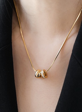 金色双环轻奢微镶锁骨链