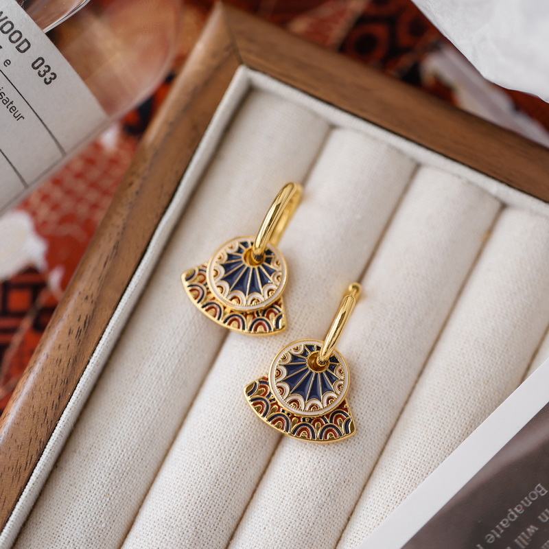 新中式复古珐琅红蓝撞色海浪耳环