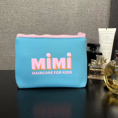 出口欧美尾货 蓝粉配色潜水服加厚材质手挽带化妆包收纳包洗漱包