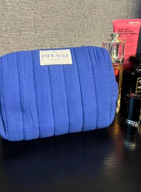 出口尾货 蓝色车线夹棉大容量化妆包收纳包洗漱包