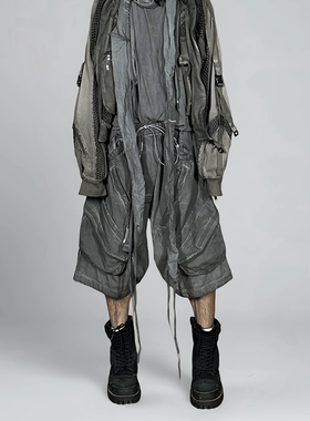 CHAUNK先锋沙丘废土风宽松解构脏染做旧机能工装七分休闲裤中性款