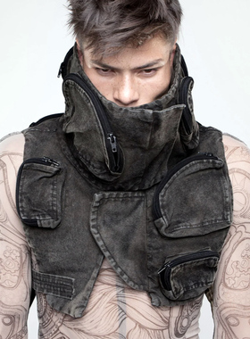 CHAUNK先锋机能废土复古沙丘DEMO不对称立体袋层次廓形工装马甲男