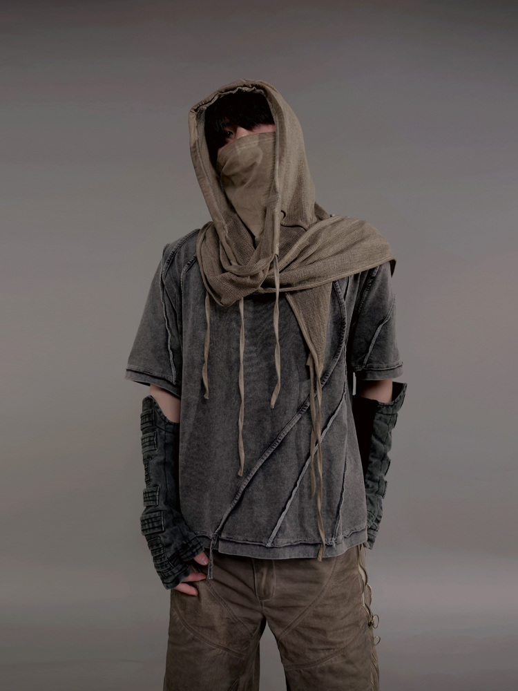 废土沙丘不对称廓形扎染做旧T恤