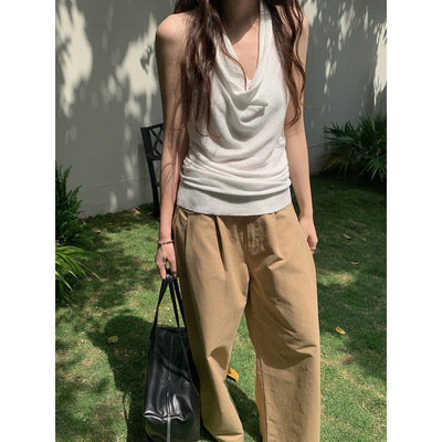 IBY 春夏焕新韩系荡领露背挂脖上衣气质百搭无袖针织背心女夏外穿