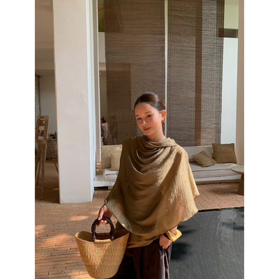 NEW 2026春夏焕新 法式不规则氛围感钉钻醋酸围巾领衬衣 C8565