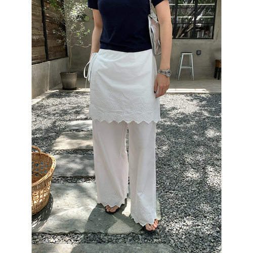 NEW 2026夏日焕新 法式高腰百搭镂空花边屁帘直筒休闲裤女 C8550