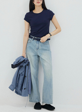 时AG 时髦腿精 复古高腰百搭显瘦牛仔裤女含皮春季新款裤子30229