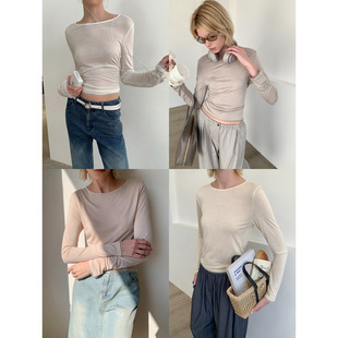 DT 春季新品韩系拼接蕾丝修身长袖上衣女装2026春款百搭圆领T恤