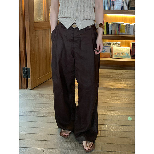 NEW 2026夏日焕新 老钱风复古高级感亚麻宽松直筒休闲裤女 C8812