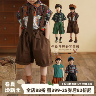 男童宽松背带裤 子儿童休闲裤 短裤 男宝宝纯棉五分裤 夏款 砚台家童装