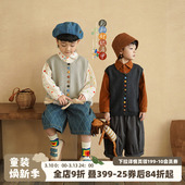 马甲儿童针织坎肩宝宝纯棉上衣 森系童装 砚台家男童开衫 背心春秋装