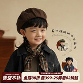 儿童棉麻头巾男女童格子三角巾宝宝围巾春秋款 砚台家童装 复古韩版