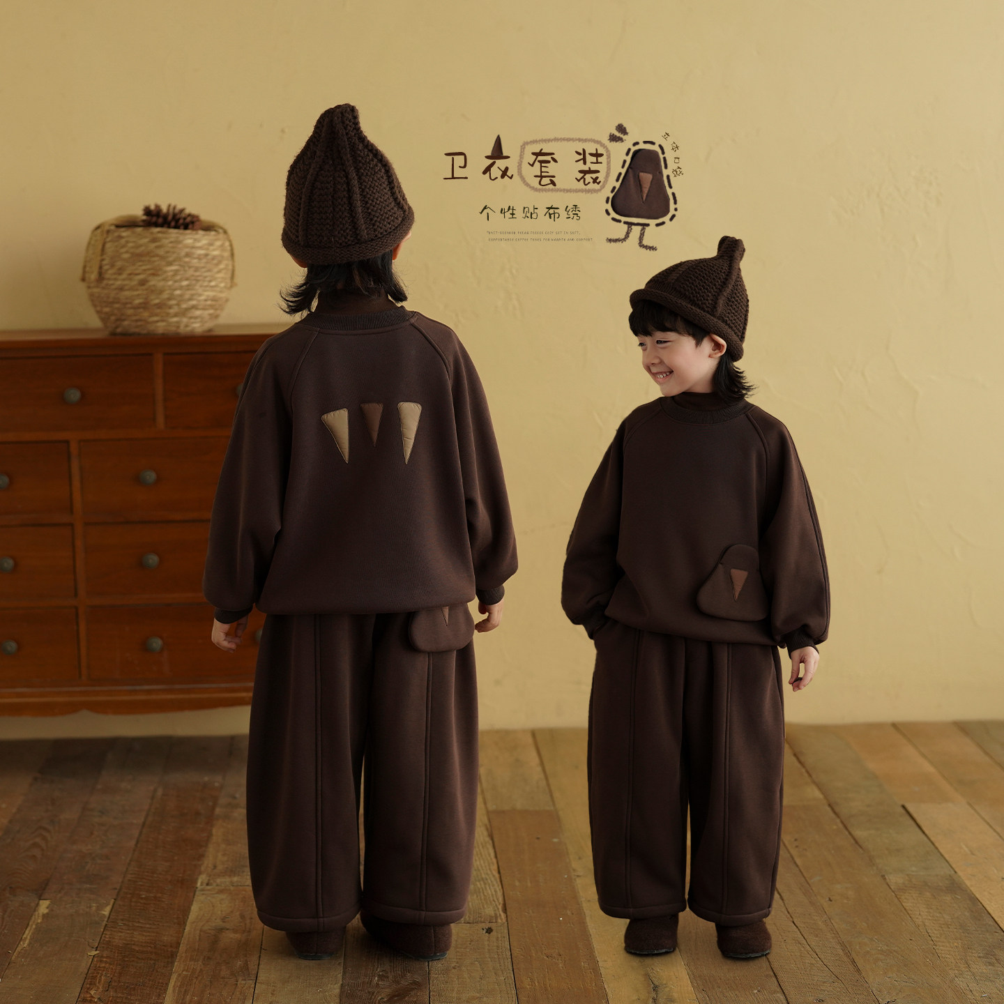 砚台家童装男童加绒套装秋冬款衣服潮儿童卫衣长裤针织复合奥利绒