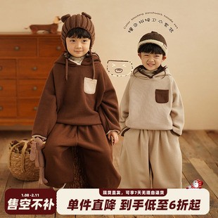 砚台家童装儿童加绒套装男女童连帽卫衣幼童休闲裤两件套冬装新款