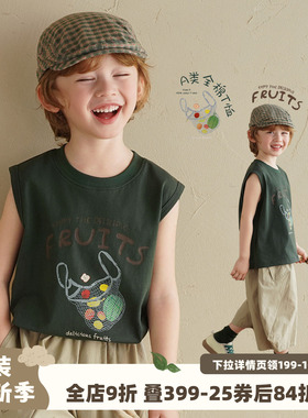 砚台家童装儿童军绿色纯棉背心2026夏款男童圆领坎肩宝宝无袖上衣