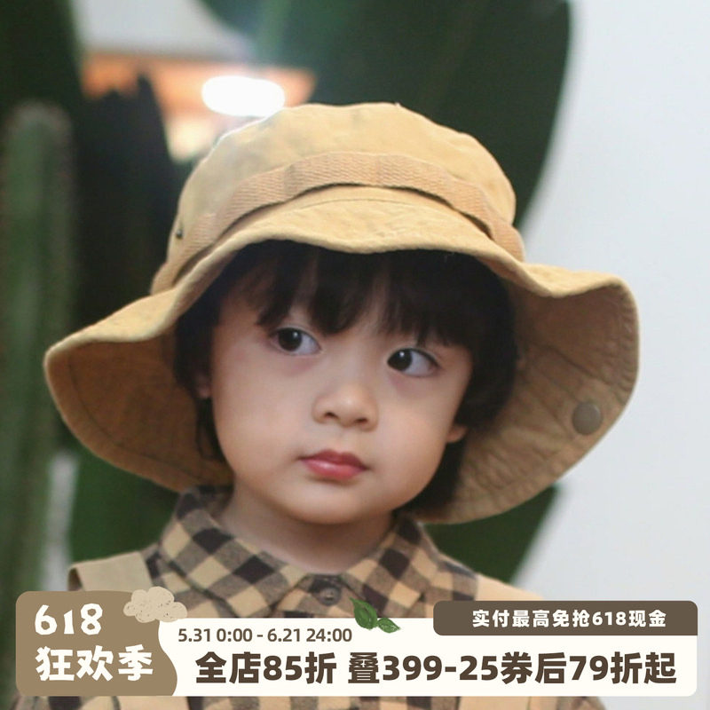 砚台家日系男女童渔夫帽子宝宝个性潮水洗平顶大沿遮阳儿童盆帽潮