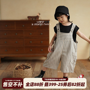 砚台家童装儿童条纹背带裤男童五分短裤可调节裤子幼童夏天裤子潮