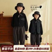 砚台家童装 衣服中大童翻领衬衣男童黑色上衣 春装 儿童纯棉长袖 衬衫