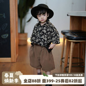 宝宝花衬衣男孩上衣夏季 衬衫 痞帅时髦男童黑色碎花短袖 砚台家童装