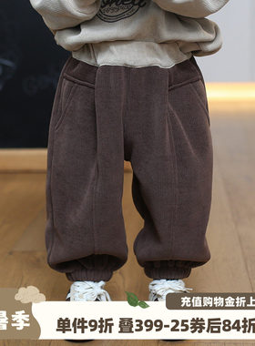砚台家儿童纯棉拼色加绒卫裤