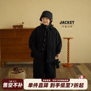 砚台家童装男童全棉黑色棉服2025冬装中小童衣服儿童保暖夹棉外套