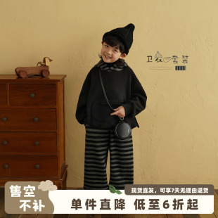 砚台家童装男童黑色连帽绒衫套装2025秋冬款儿童卫衣裤子两件套帅