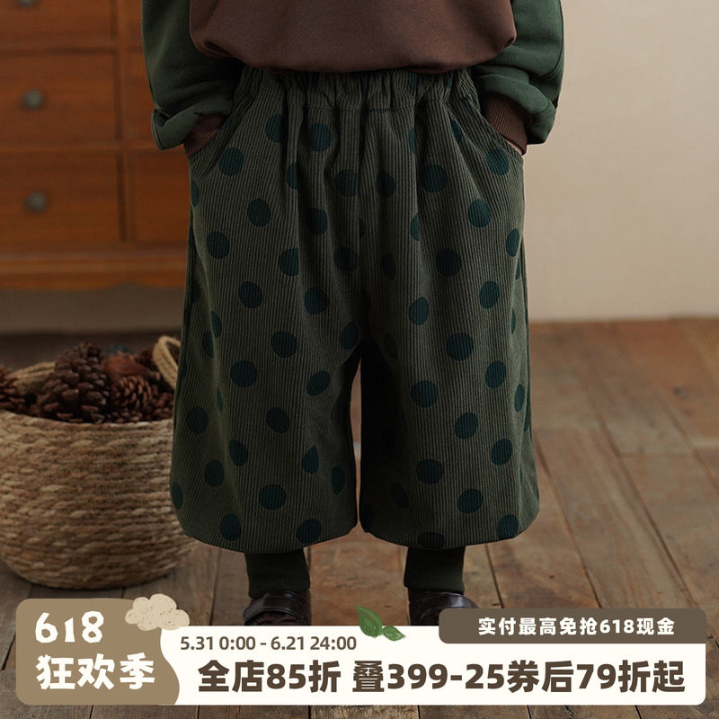 砚台家童装男童圆点束脚灯笼裤春装长裤幼童裤子儿童灯芯绒休闲裤