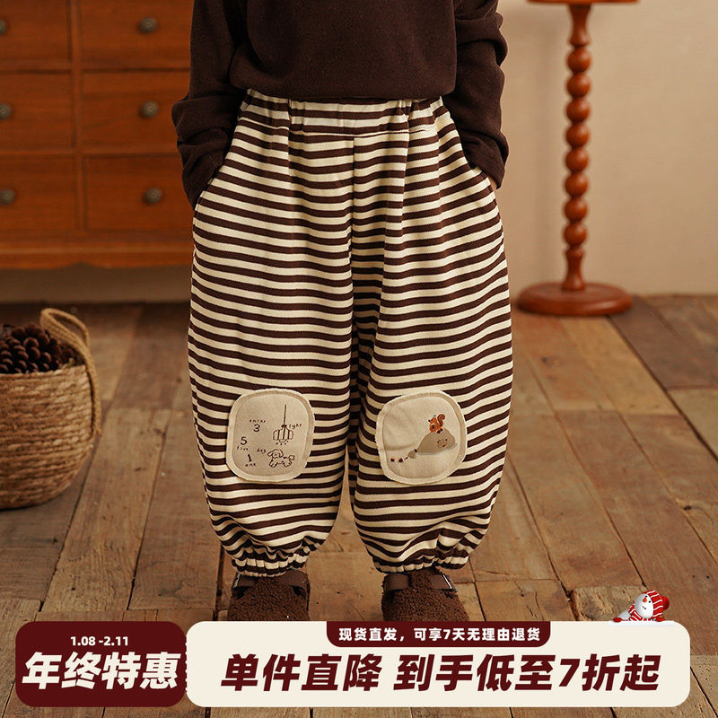 砚台家男童条纹束脚裤儿童卫裤宝宝贴布加绒长裤幼童休闲裤秋冬款,童装/婴儿装/亲子装,裤子,淘宝优惠券,粉丝福利购,淘宝优惠卷