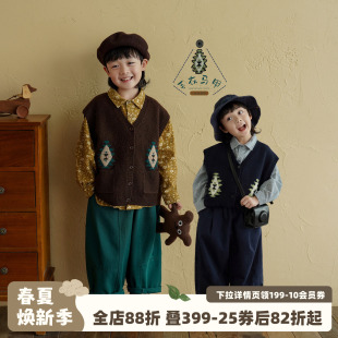 背心男孩上衣潮 衣服男童V领针织开衫 砚台家童装 儿童毛衣马甲春装