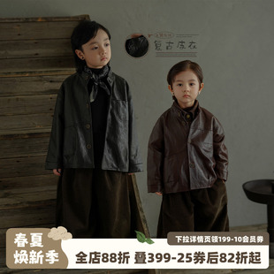 砚台家男童复古皮衣外套春秋新款 衣服酷帅时髦儿童黑色立领上衣潮