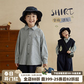 童装 春季 衣服男童条纹衬衣中小童蓝色上衣 衬衫 砚台家儿童纯棉长袖